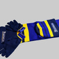 Ensemble Michelin Collector neuf avec bonnet, écharpe et gants bleu et jaune, vue complète