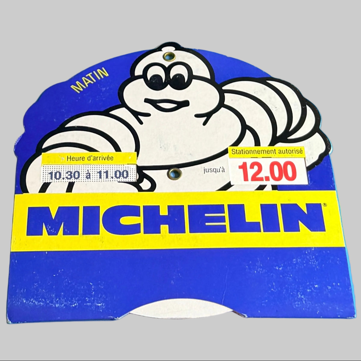 Disque de stationnement Michelin Bibendum vintage position Matin – ancien objet publicitaire automobile de collection