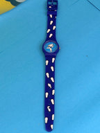 Montre enfant MICHELIN Bibendum vintage bleue avec bracelet à motifs blancs