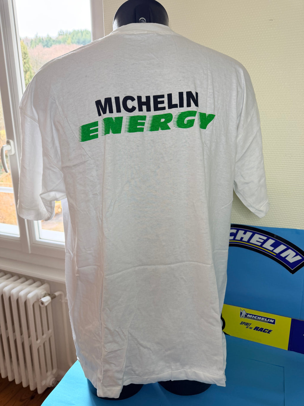 Détail logo MICHELIN Energy sur t-shirt publicitaire vintage XL
