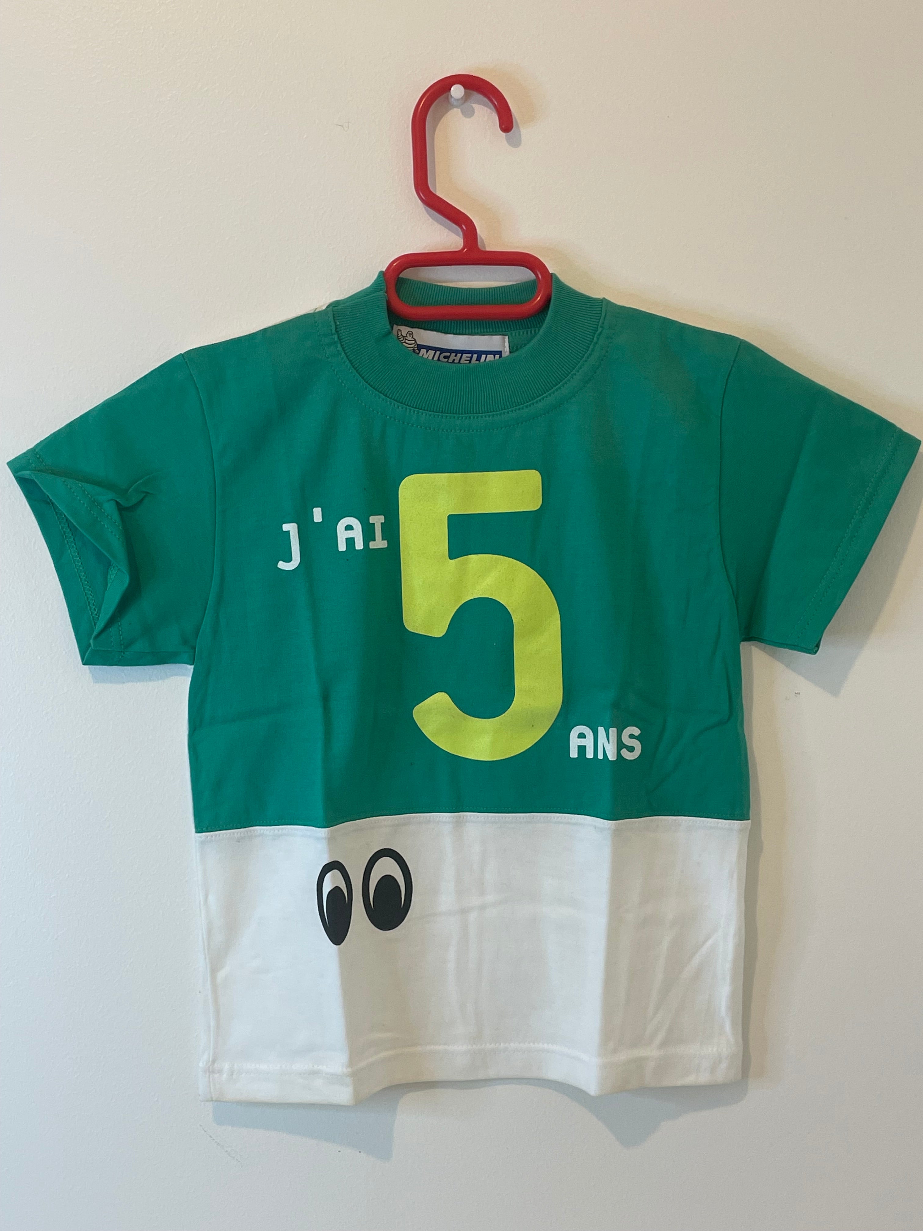 ANCIEN TEE SHIRT ENFANT MICHELIN BIBENDUM "J'AI 5 ANS" OFFICIEL NEUF