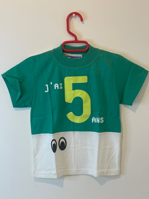 ANCIEN TEE SHIRT ENFANT MICHELIN BIBENDUM "J'AI 5 ANS" OFFICIEL NEUF