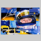 Jarno Trulli dans son cockpit Renault F1 Team, accompagné d'une reproduction de sa signature et des couleurs emblématiques de l'écurie.