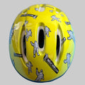 Casque de vélo Michelin jaune taille L, décoré de nombreux Bibendum et logos Michelin, vue de face.