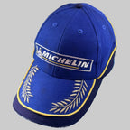 Casquette Michelin Podium bleue avec Bibendum, logo Michelin et lauriers brodés sur la visière – vue de face