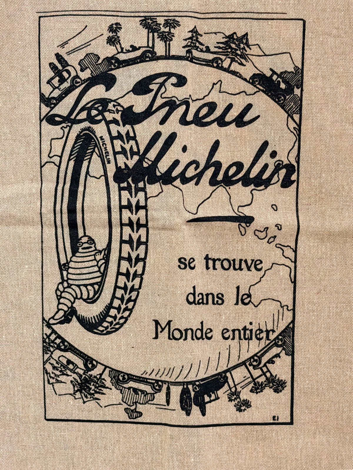 Détail de l'illustration ancienne Le Pneu Michelin et Bibendum.