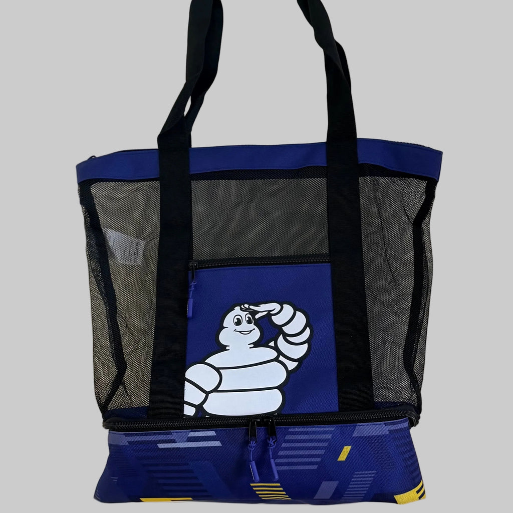 Sac de sport Michelin bleu et noir neuf avec Bibendum et compartiment chaussures.