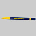 Stylo Michelin bleu et jaune neuf avec logo Michelin et Bibendum – vue complète